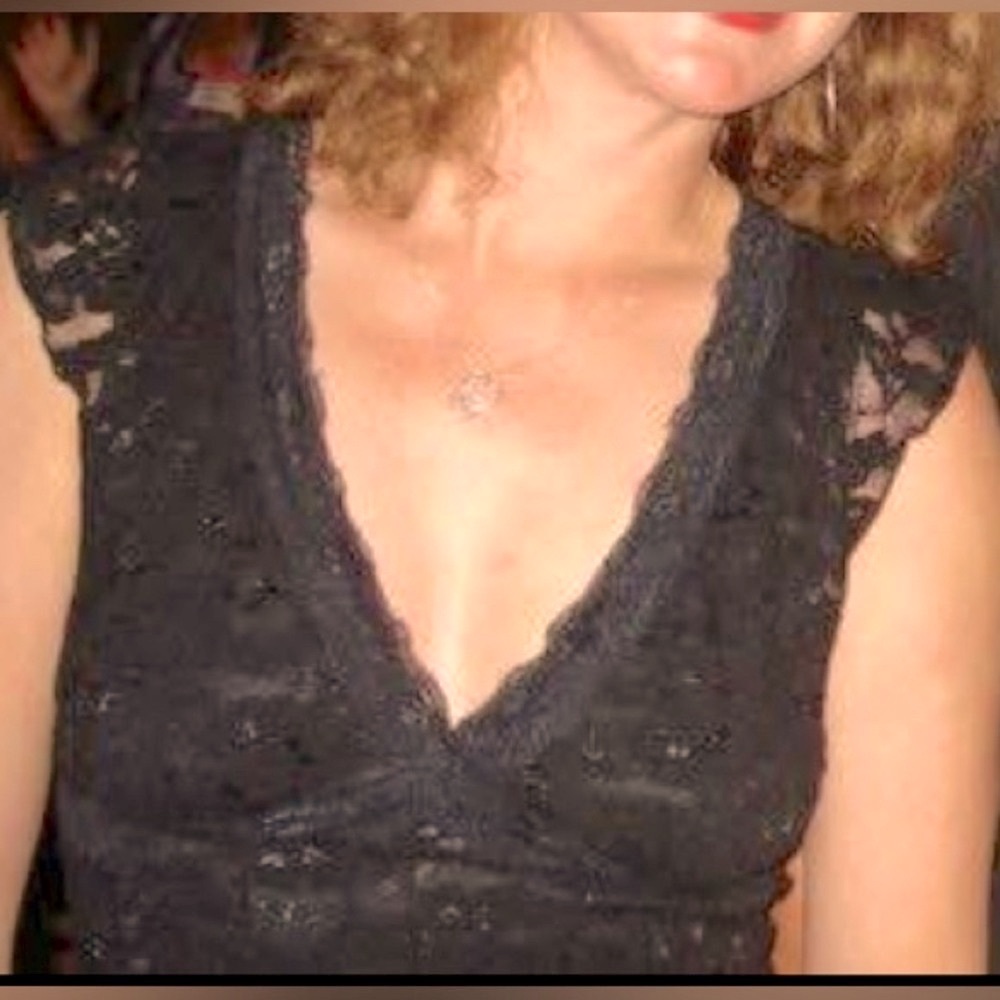 Vintage 90s Copper Key Black Lace Mesh Top  M Sheer Back Y2K low V neck EUC